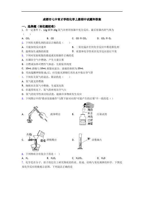 成都市七中育才学校初三化学上册期中试题和答案