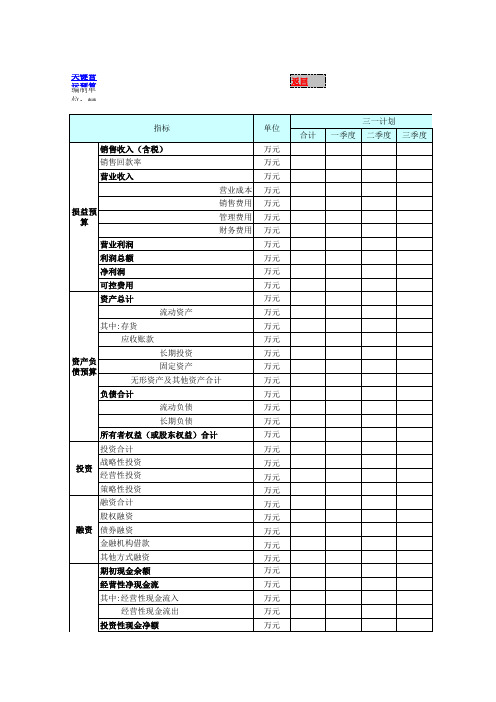 2019年度财务年度预算统一表格(模板)