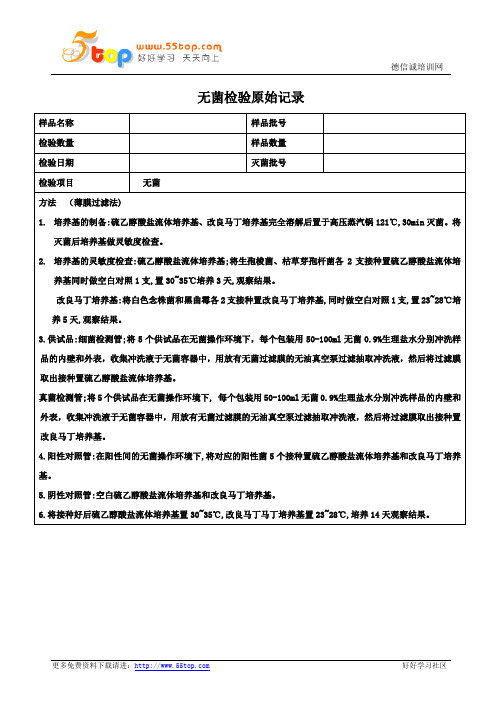 无菌检验原始记录