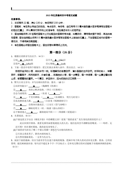 13年江苏泰州市中考语文试题及答案