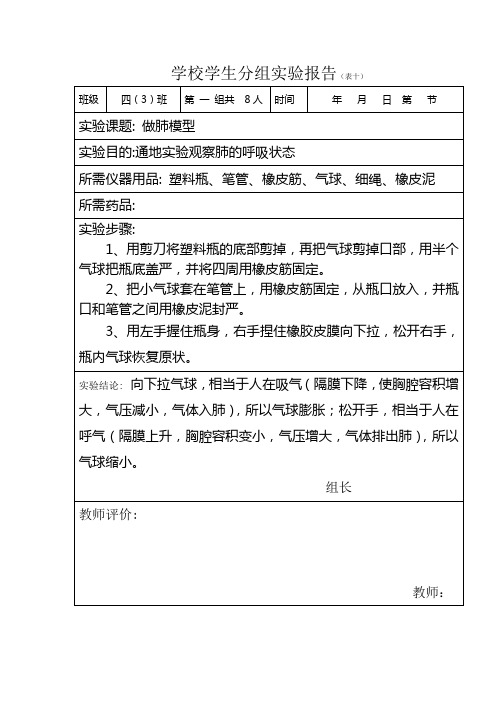 四年级下册科学学校学生分组实验报告