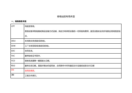 核电站的专用术语