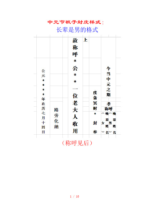 写袱子封皮格式、常识及称谓