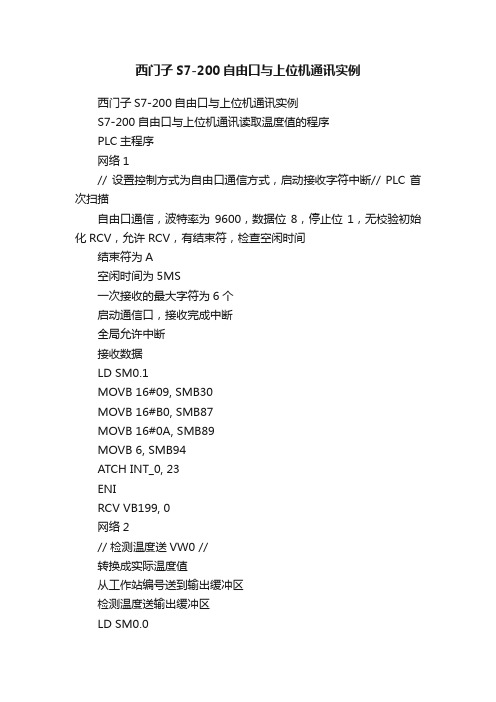 西门子S7-200自由口与上位机通讯实例