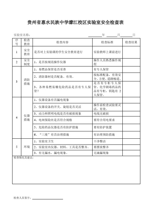 理化生实验室安全检查表