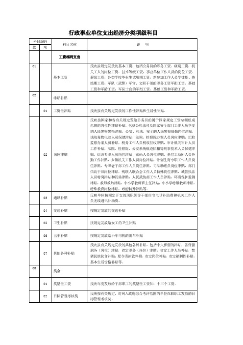 行政事业单位支出经济分类 