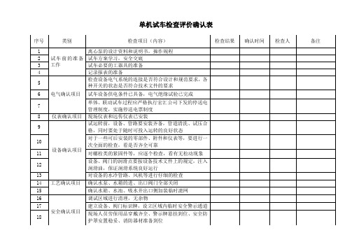 单机试车检查评价确认表