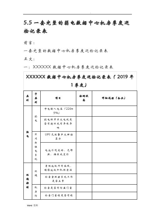 一套完整的弱电数据中心机房季度巡检记录表