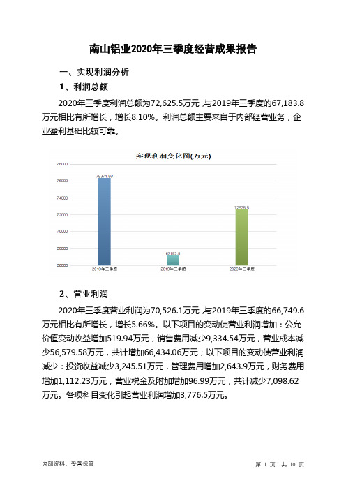 南山铝业2020年三季度经营成果报告