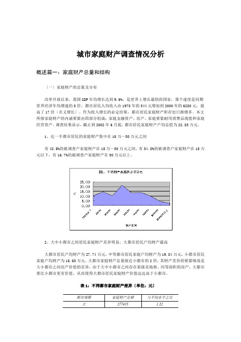 城市家庭财产调查情况分析