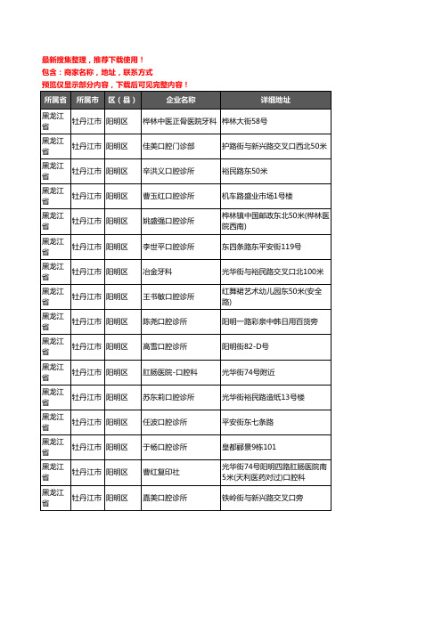 新版黑龙江省牡丹江市阳明区口腔企业公司商家户名录单联系方式地址大全16家