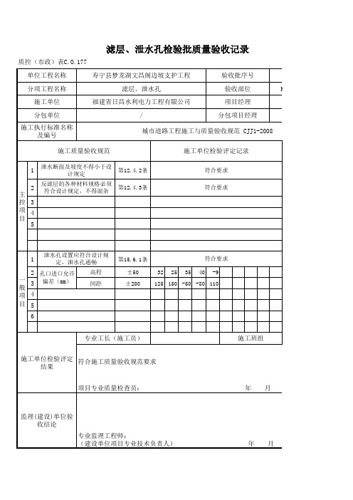 滤层、泄水孔检验批质量验收记录