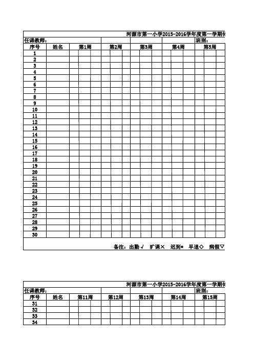 市一小体育课学生考勤登记表