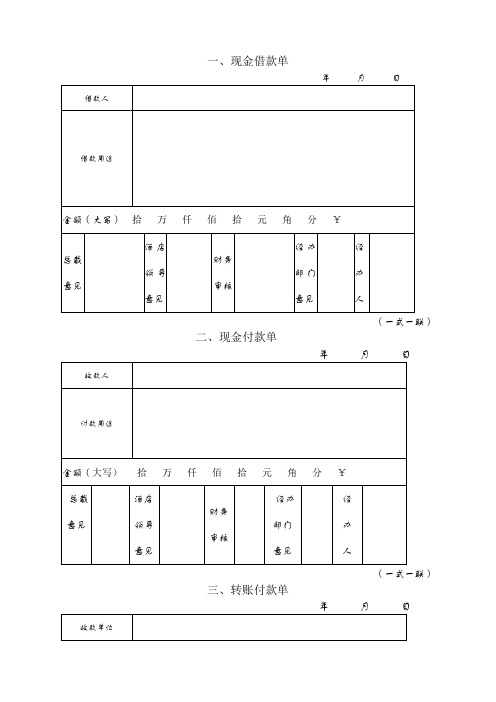 办公室常用表格现金借款单