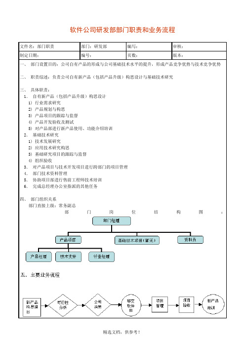 软件公司研发部部门职责和业务流程