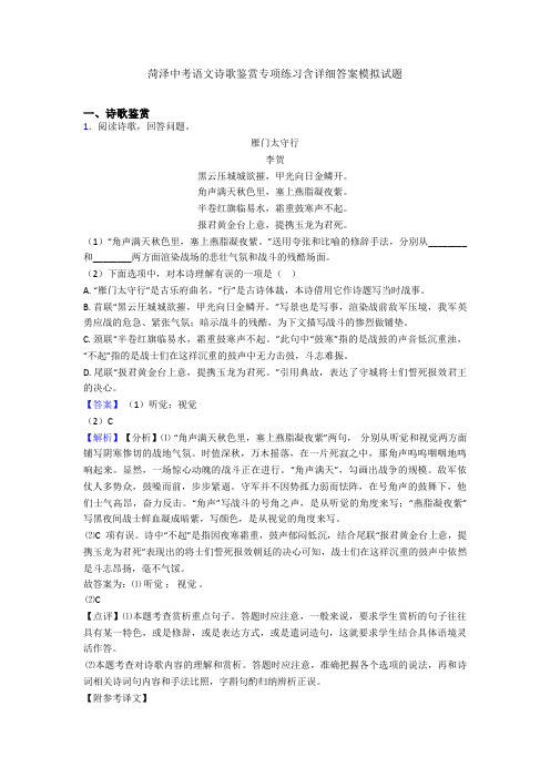 菏泽中考语文诗歌鉴赏专项练习含详细答案模拟试题