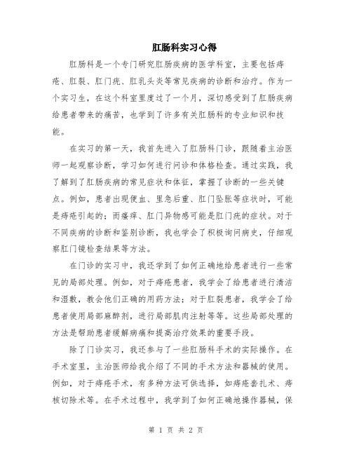 肛肠科实习心得