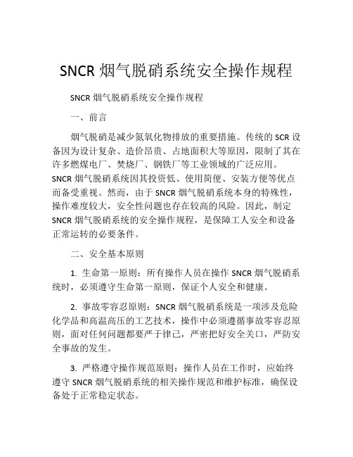 SNCR烟气脱硝系统安全操作规程