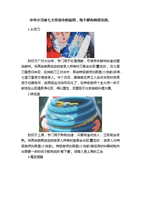 中华小当家七大传说中的厨具，每个都有神奇功效。