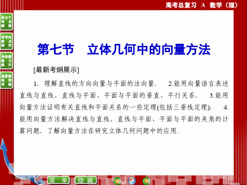 2019届高考数学理科一轮总复习课件：77立体几何中的向量方法人教A版.ppt