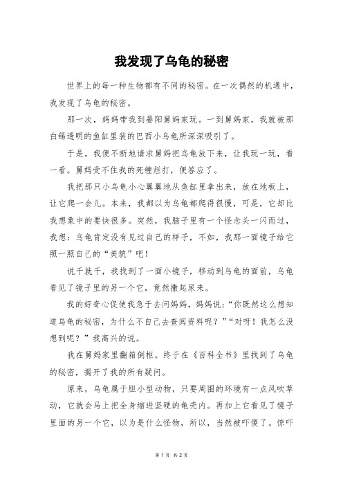 我发现了乌龟的秘密_初一作文