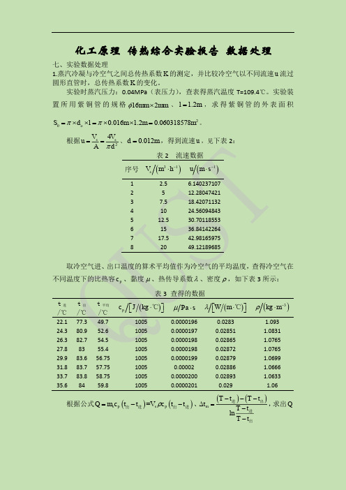 化工原理 传热综合实验报告 数据处理 