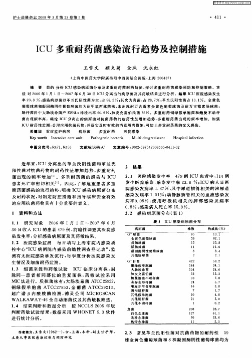 ICU多重耐药菌感染流行趋势及控制措施