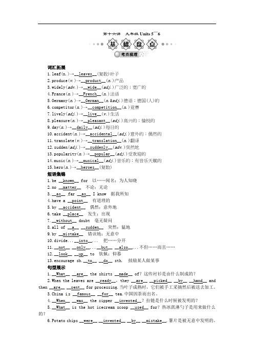 2018届中考英语人教版一轮复习导学案+第十六讲+九年级Units+5～6