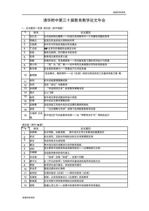 清华附中第三十届教育教学论文年会