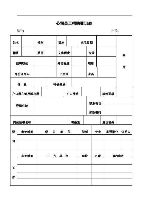 公司员工招聘登记表