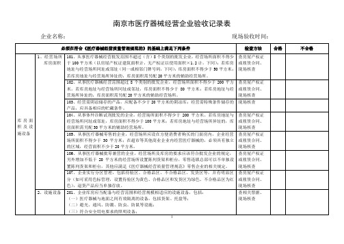 南京医疗器械经营企业验收记录表