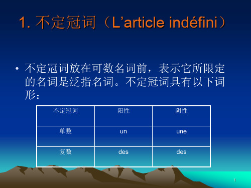 法语Unité2 不定冠词和定冠词