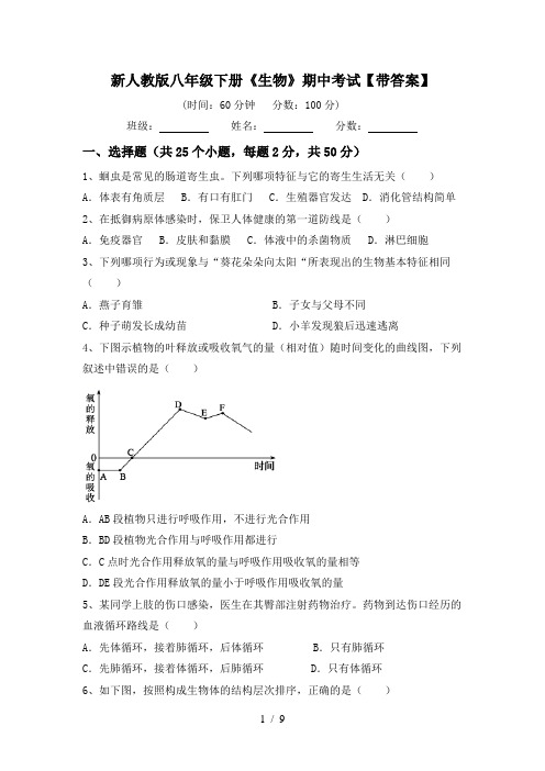 新人教版八年级下册《生物》期中考试【带答案】