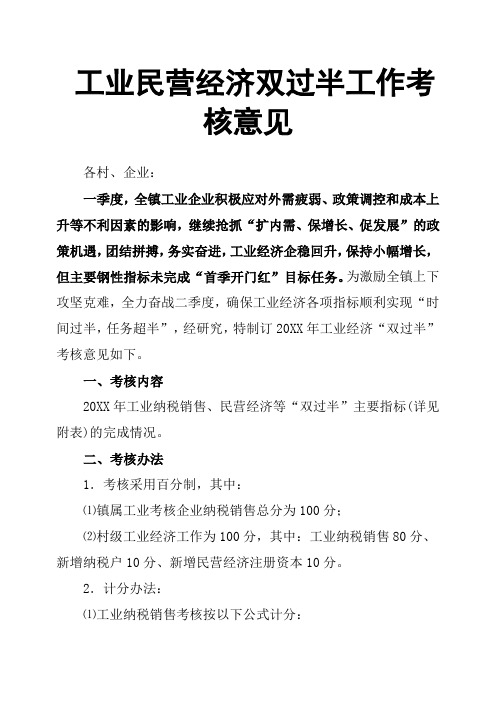 工业民营经济双过半工作考核意见