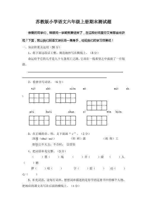 苏教版小学语文六年级上册期末测试题