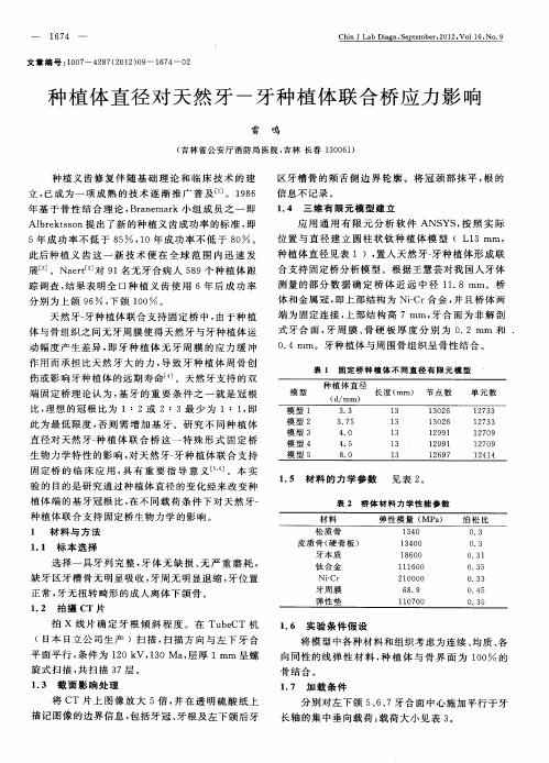 种植体直径对天然牙-牙种植体联合桥应力影响