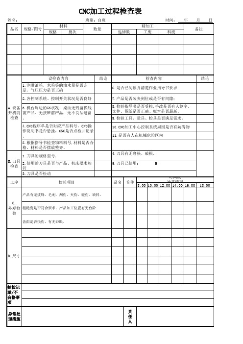 CNC加工中心检查表