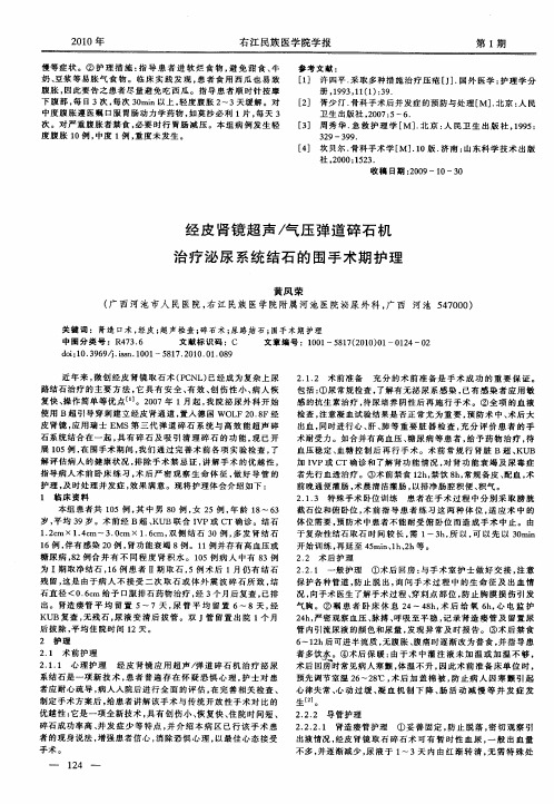 经皮肾镜超声/气压弹道碎石机治疗泌尿系统结石的围手术期护理
