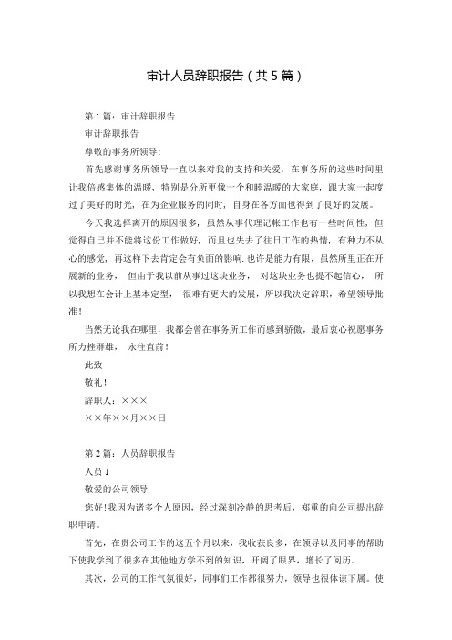 审计人员辞职报告(共5篇)