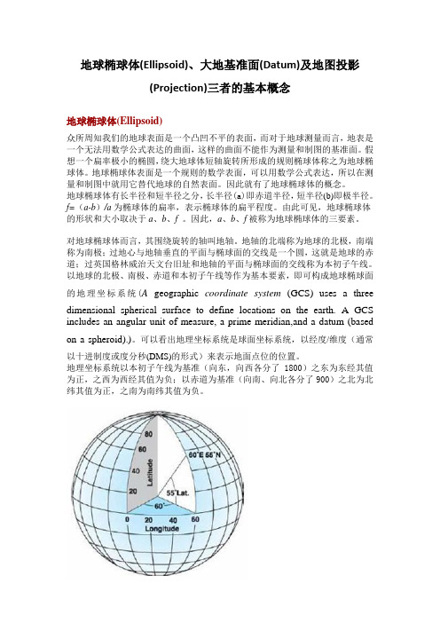 地球椭球体(Ellipsoid)、大地基准面(Datum)及地图投影(Projection)三者的基本概念