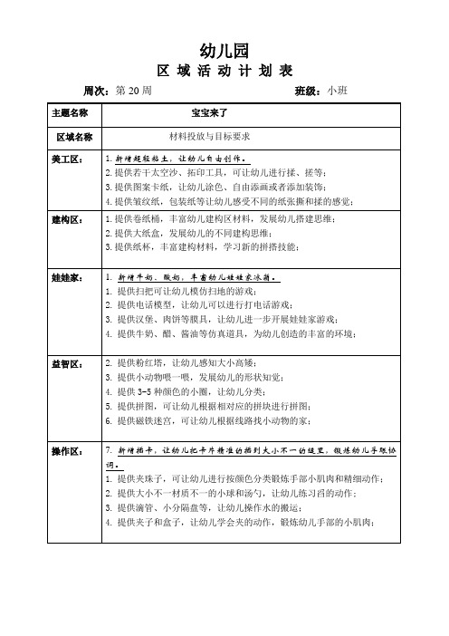 幼儿园班级区域计划第21周