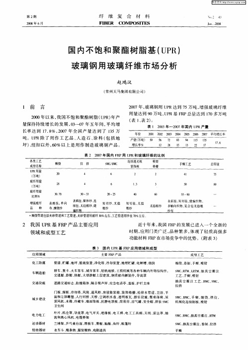 国内不饱和聚酯树脂基(UPR)玻璃钢用玻璃纤维市场分析