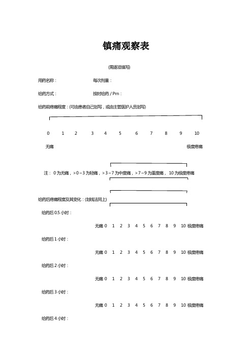 镇痛观察表(专业量表,供打印)