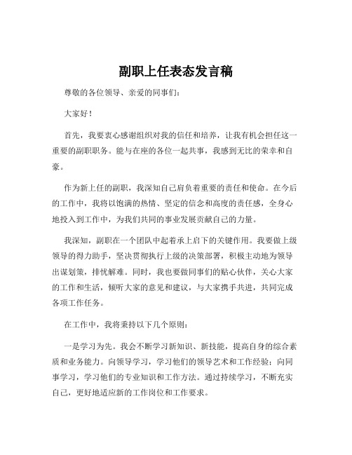 副职上任表态发言稿