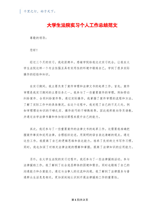 大学生法院实习个人工作总结范文