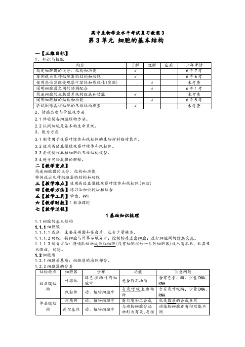 2020届 一轮复习人教版 细胞的基本结构 教案.doc