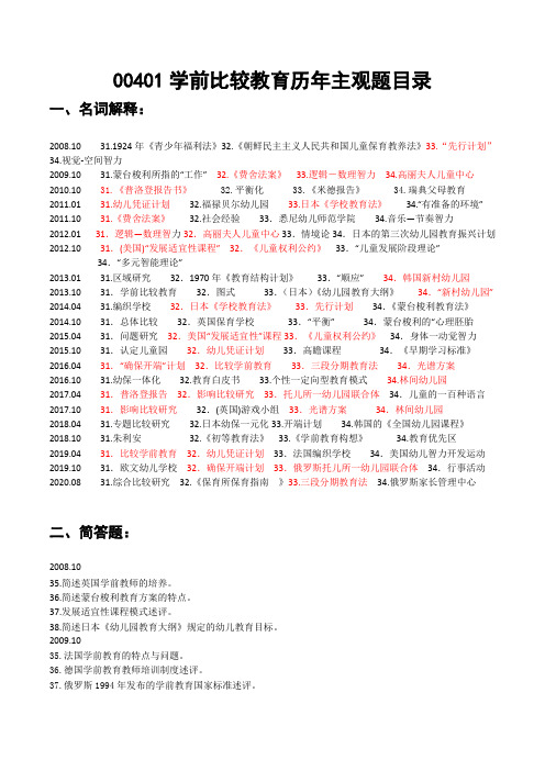 00401学前比较教育历年主观题目录