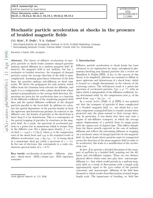 Stochastic particle acceleration at shocks in the presence of braided magnetic fields