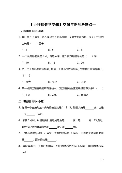 【小升初数学专题】空间与图形易错点一(后附参考答案与试题解析)