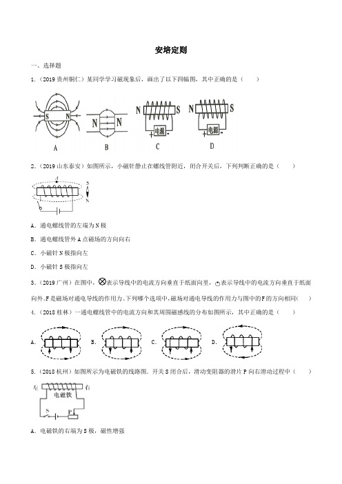 2020届九年级中考物理复习专题专测：安培定则